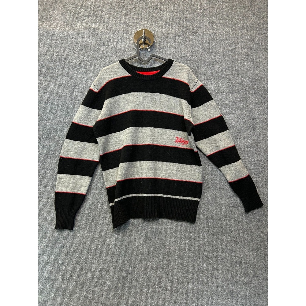Billabong Sweater Men's Black Gray Striped Wool Long Sleeve Pullover - Medium